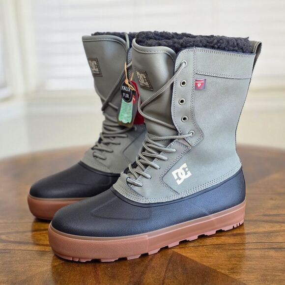 DC Reach Snow Boots Grey Black Men's Size 9 Primaloft Fur Insulated Lace-Up New - Picture 1 of 15
